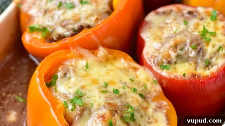 Gluten-Free Stuffed Peppers in a white baking dish.