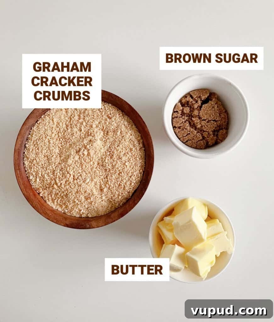Pumpkin Pie with Graham Cracker Crust Recipe for Fall Baking 4 Light colored surface with bowls containing ingredients for graham cracker crust including brown sugar and butter.