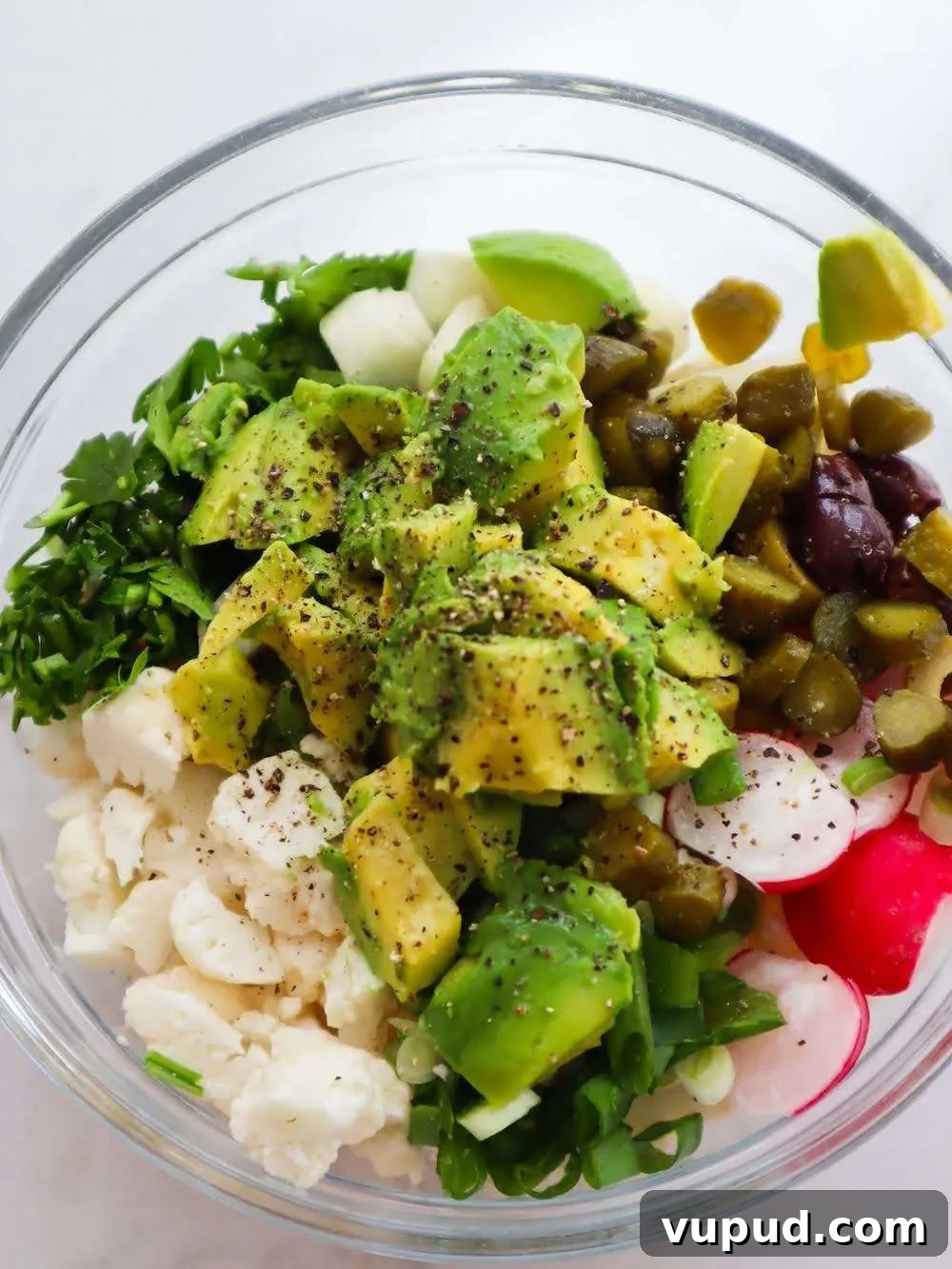 Fresh raw cauliflower salad close-up