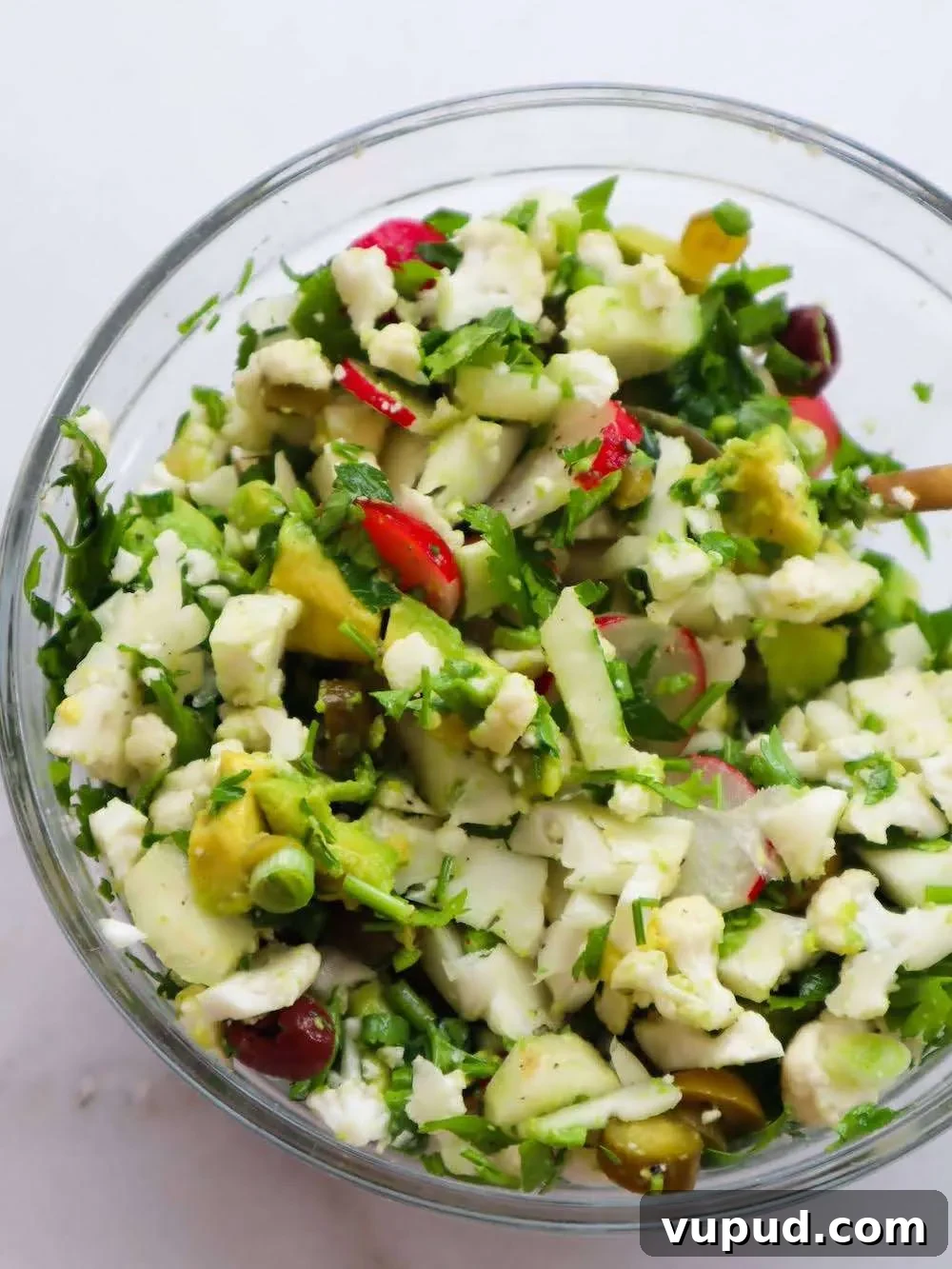 Cauliflower salad ingredients displayed