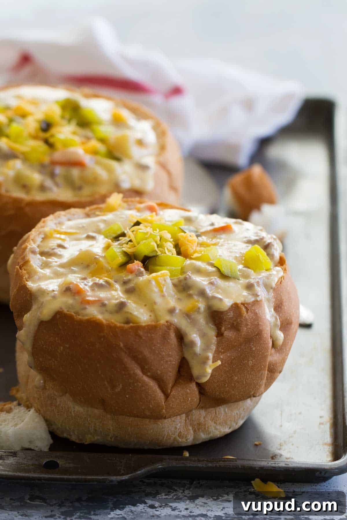 Cheeseburger Soup Crock Pot Cheeseburger Soup in a Bread Bowl