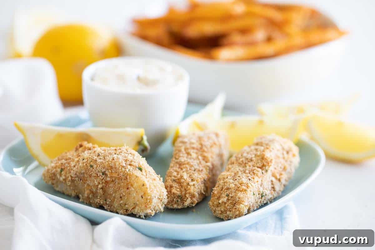 Fish Sticks homemade fish sticks on a blue plate with lemons
