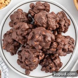 overhead shot of Peanut Marshmallow Clusters on a plate