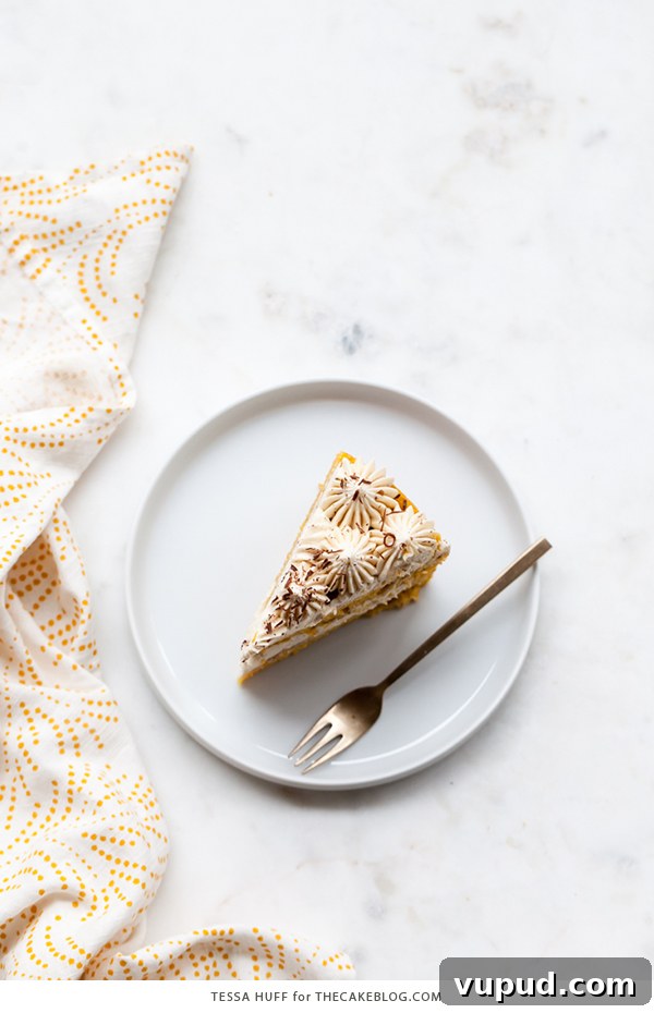 Pumpkin Tiramisu Cake Recipe — Autumn-Inspired Dessert Tutorial 7 Pumpkin Tiramisu Cake - pumpkin spice cake soaked with coffee liqueur, fluffy mascarpone frosting and chocolate shavings | Tessa Huff for TheCakeBlog.com
