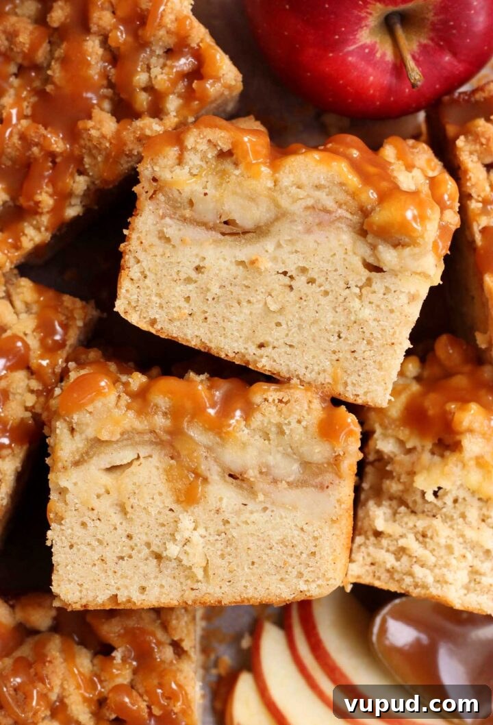 Brown Butter Caramel Apple Crumb Cake Recipe 6 caramel apple crumb cake slice cross section