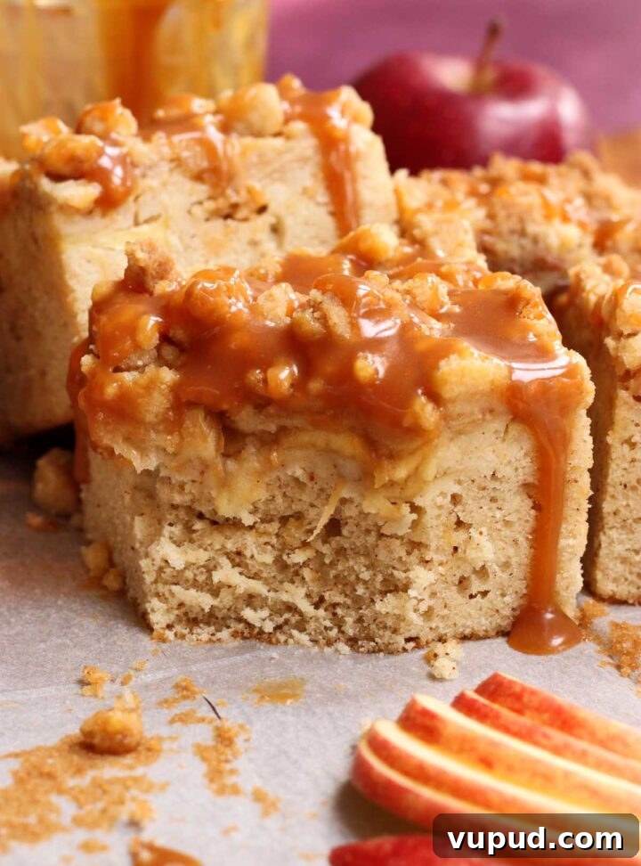 Brown Butter Caramel Apple Crumb Cake Recipe 7 caramel apple crumb cake slice with bite