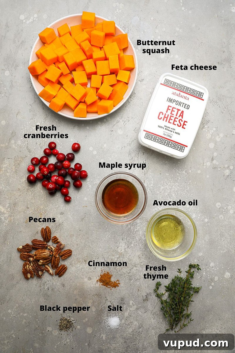 Maple-Roasted Butternut Squash with Cranberries and Feta 3 Ingredients used to make maple roasted butternut squash