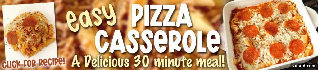 Baked Meatball Casserole One-Dish Dinner Recipe 7 pizza casserole banner ad