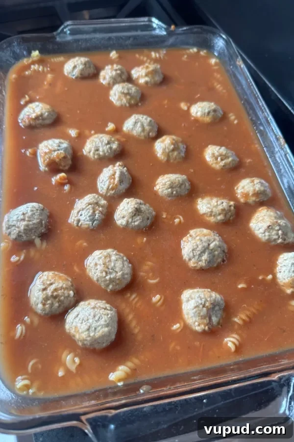 Baked Meatball Casserole One-Dish Dinner Recipe 4 meatballs in pasta sauce