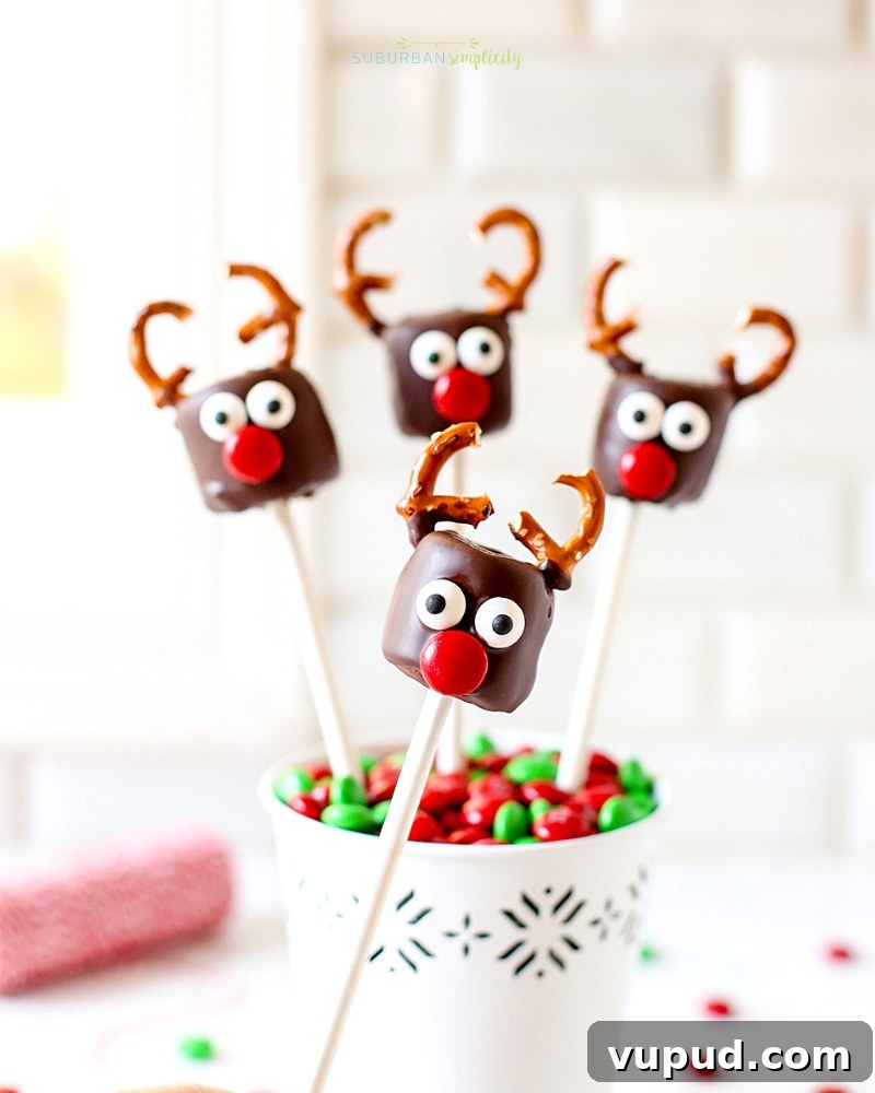 27+ Festive Christmas Finger Food Appetizers for Holiday Parties 20 These Chocolate Covered Marshmallow Reindeer are the cutest Christmas treat! Easy to make and a merry addition to any party or playdate!