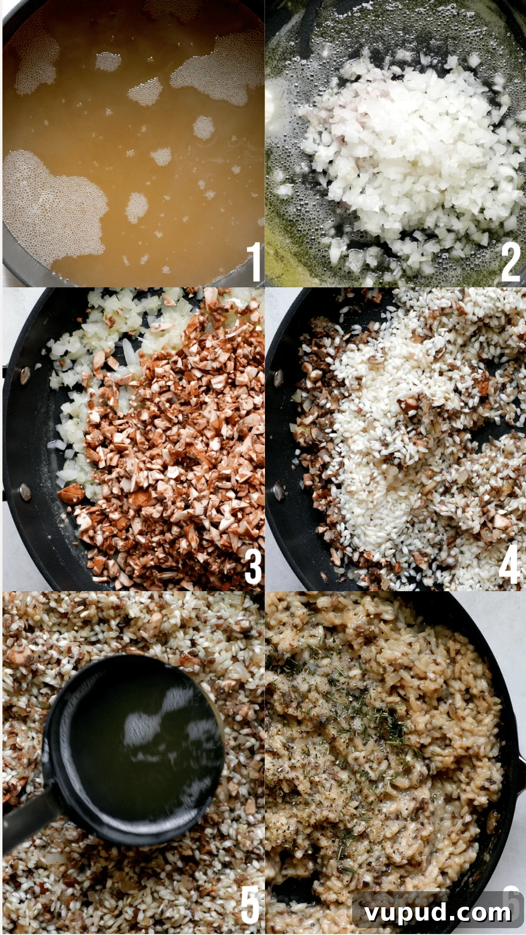 Creamy Mushroom Risotto with Rosemary and Parmesan 4 step by step photos of making risotto