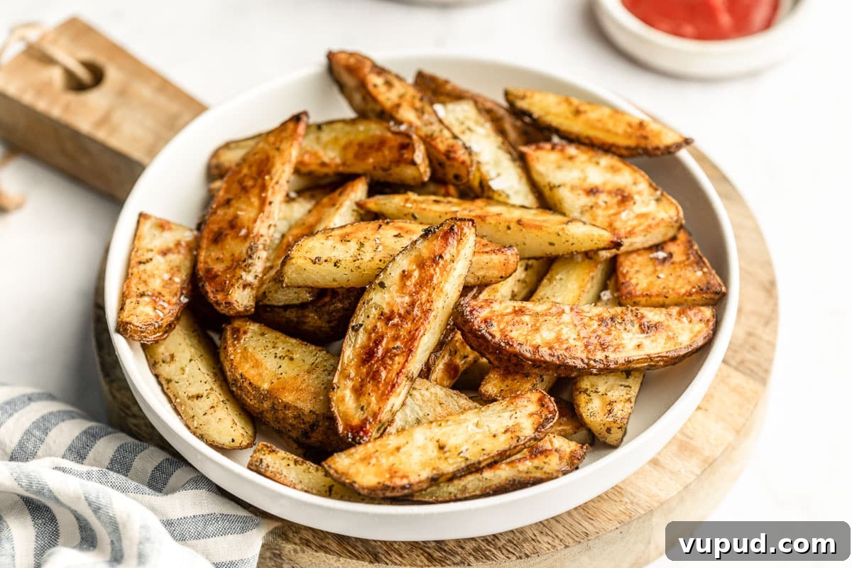 Crispy Oven-Roasted Potato Wedges with Garlic and Herbs 5 Wedges served with dip