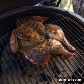 Grilled Spatchcocked Dry-Brined Chicken for Crispy, Juicy Results 8 Dry brined grilled chicken on a Big Green Egg.