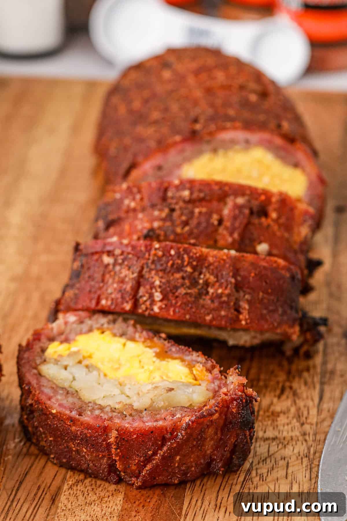 Smoked Breakfast Fatty: Savory Brisket-Wrapped Morning Roast 16 Sliced Breakfast Fatty Ready to Enjoy