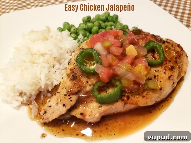 Easy Chicken Jalapeño Easy Chicken Jalapeño - seasoned pan-seared chicken breasts topped with a brown butter, sweet & mild sauce