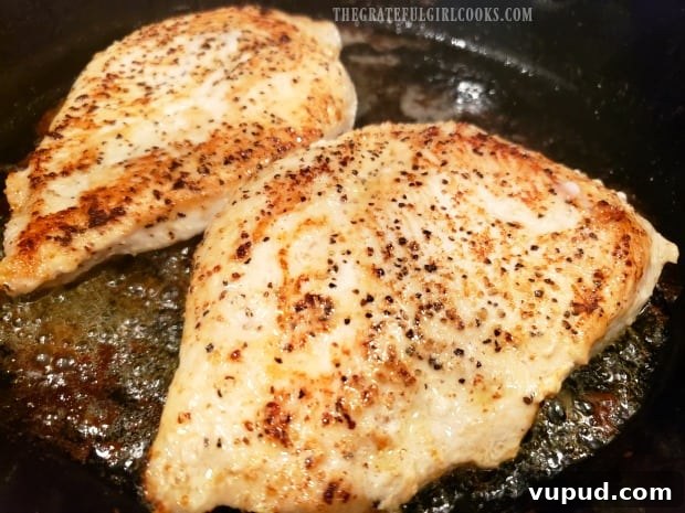 Brown chicken Browned, cooked chicken pieces in skillet
