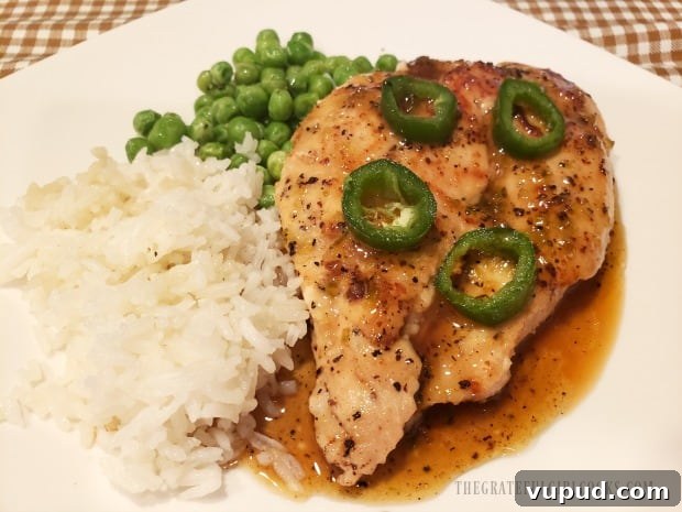 Plated chicken jalapeño Easy Chicken Jalapeño plated with sauce