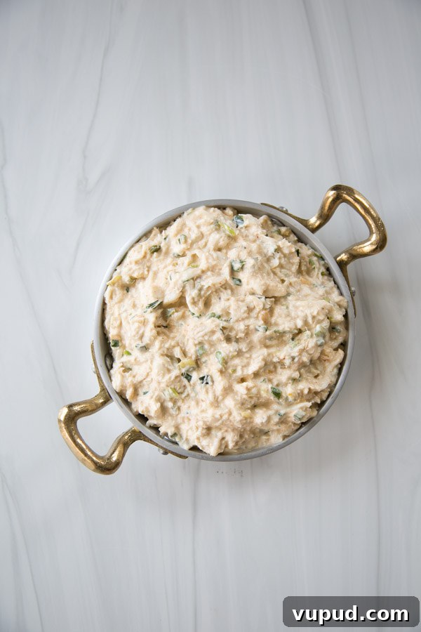 10-Minute Crab Dip with Crispy Tortilla Crust 15 creamy crab dip mixture in baking dish