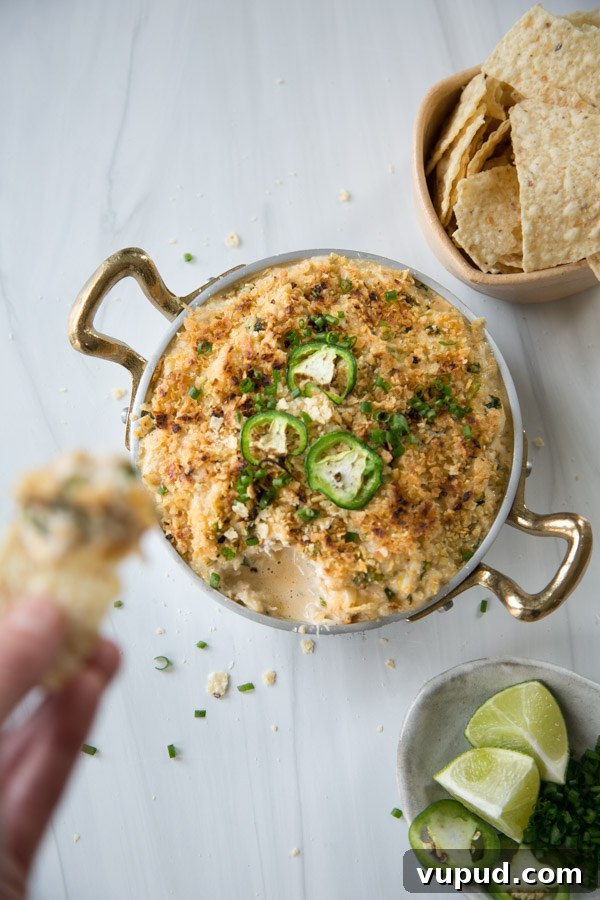 10-Minute Crab Dip with Crispy Tortilla Crust 19 creamy spicy hot crab dip in skillet