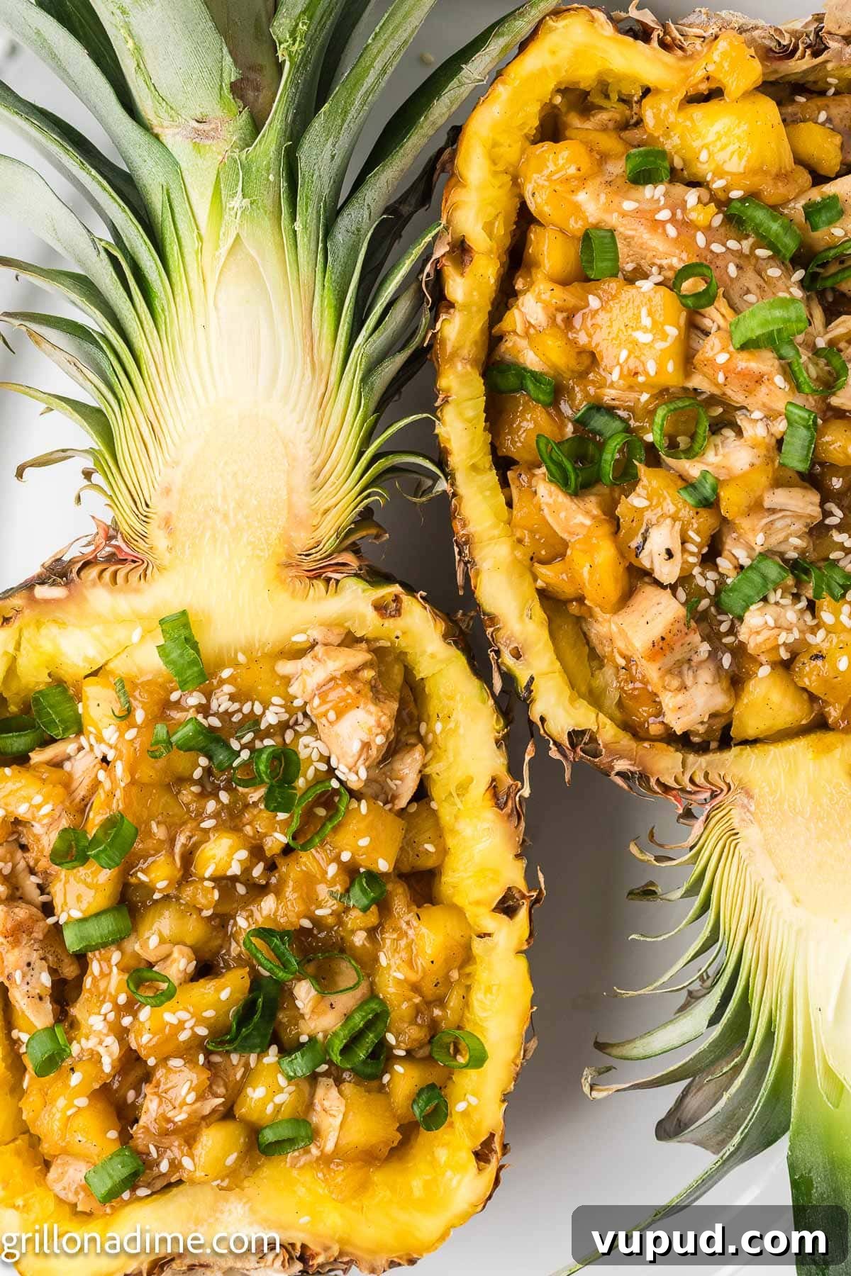 Crispy Pineapple Chicken on the Blackstone Grill: Sweet & Savory Recipe 9 Pineapple chicken in whole pineapple halves