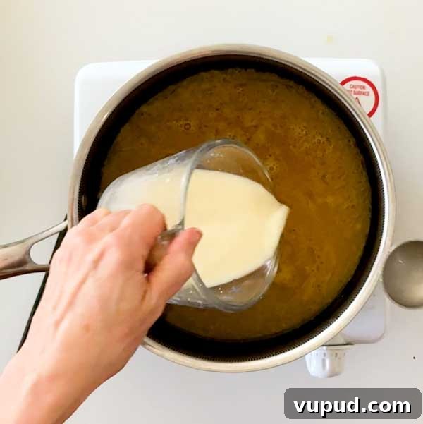 Spatchcock Turkey with Gluten-Free Gravy Cooked in HexClad Pan 17 Pouring the cornstarch into the gravy to thicken it.
