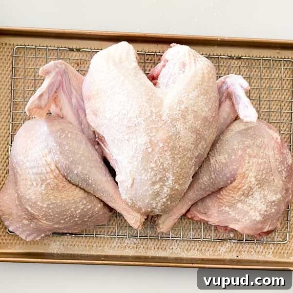 Spatchcock Turkey with Gluten-Free Gravy Cooked in HexClad Pan 8 The dry brined turkey going into the fridge overnight.