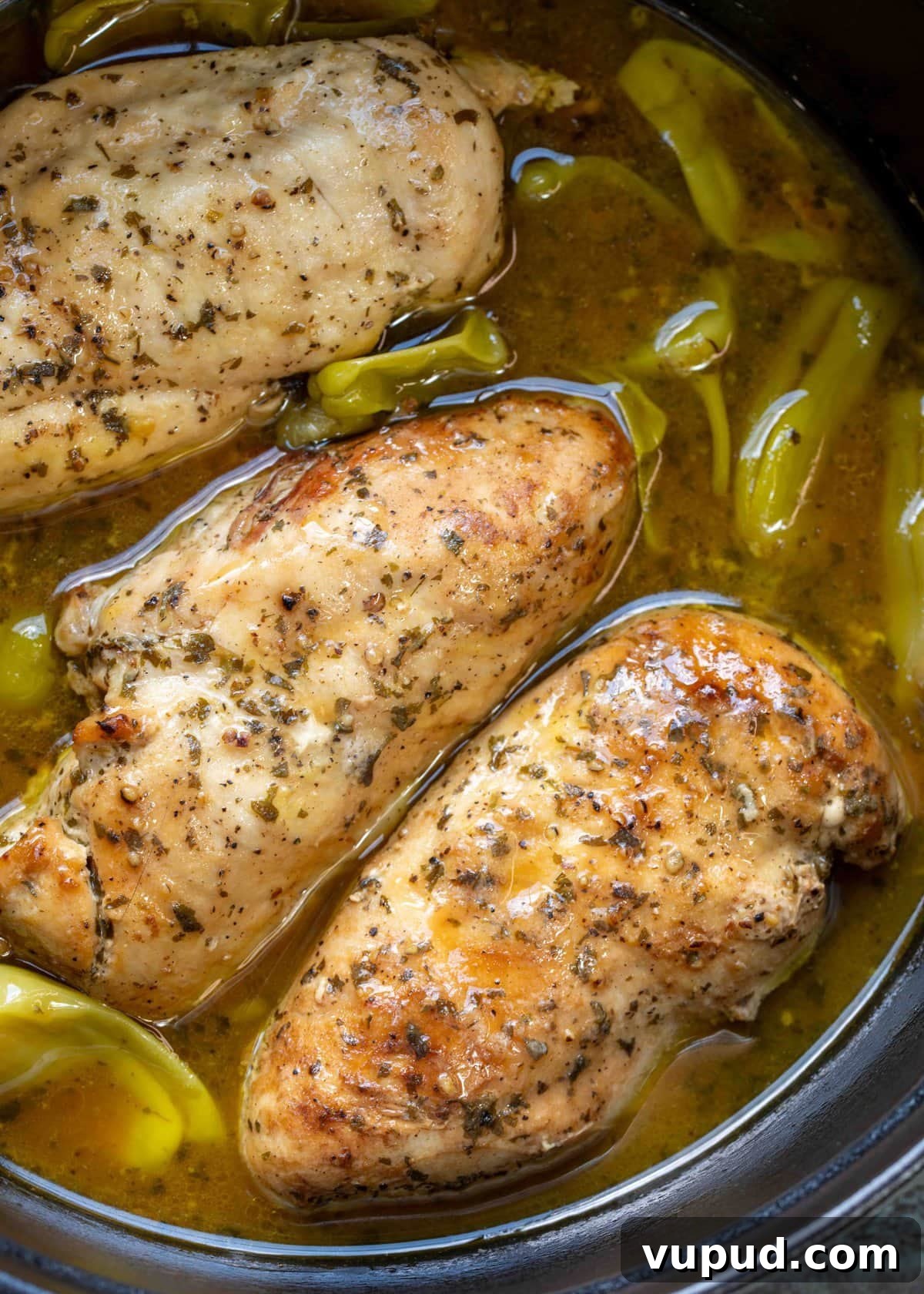 Crockpot Mississippi Chicken: Slow Cooker Recipe for Tender Flavor 3 slow cooker full of chicken breasts in "mississippi sauce" with ranch and pepperoncinis