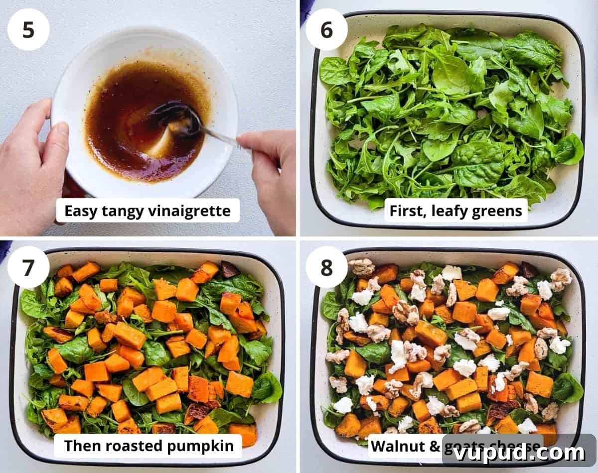 Roasted Pumpkin, Spinach & Goat Cheese Salad Rezept 5 Step by step of making the dressing and putting the salad together nicely