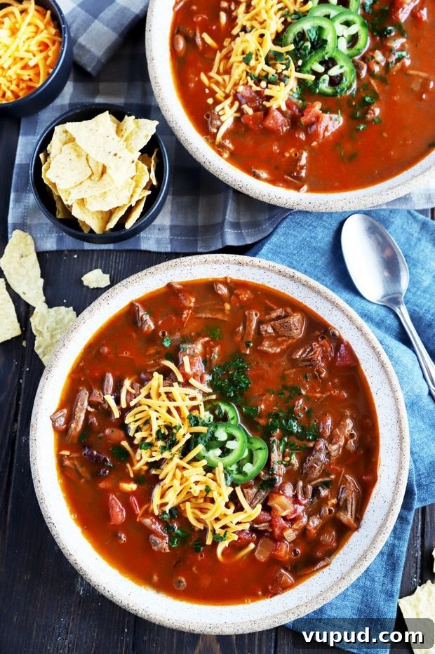 Instant Pot Carne Asada Chili Recipe for Bold Flavor 7 Overhead photo of bowls of chili