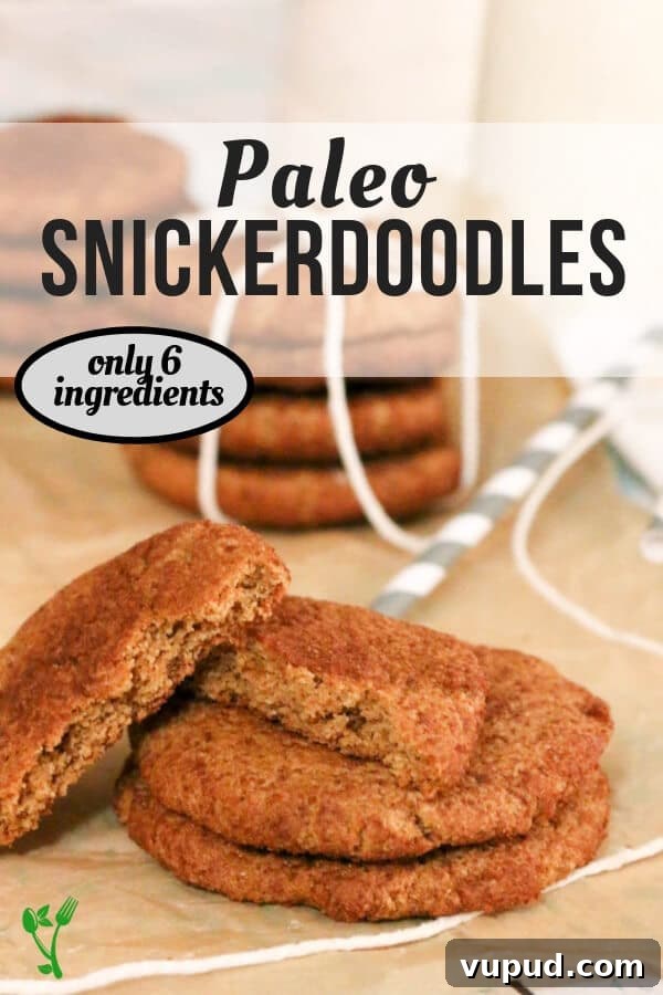Paleo Snickerdoodles - these gluten free cookies have 6 simple ingredients. Crispy on the outside and chewy on the inside. #paleo #cookies