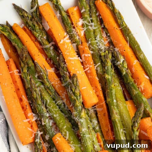 Picture close-up of carrots and asparagus.