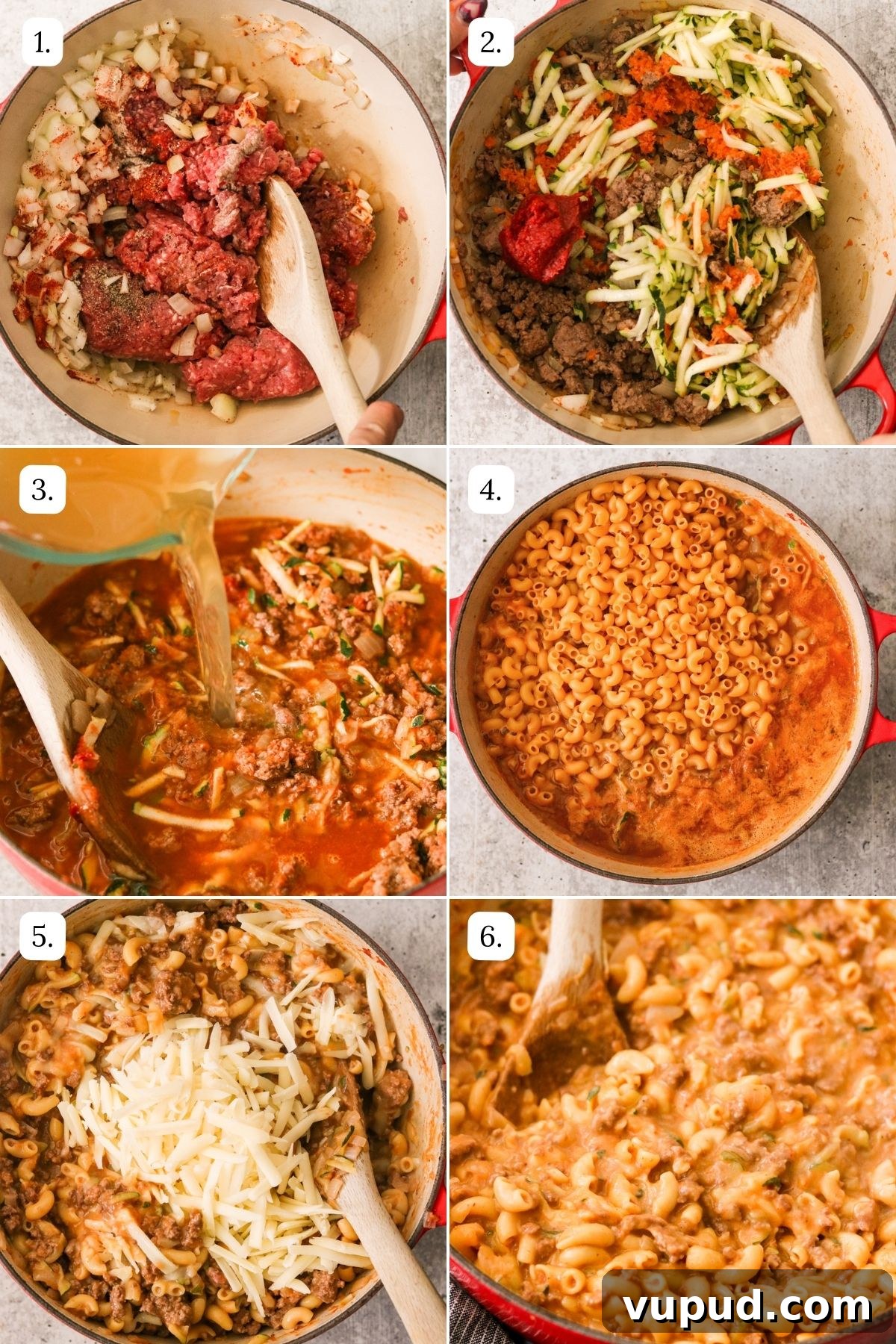 One-Pot Homemade Hamburger Helper: Quick Family Dinner 4 numbered step by step photos showing how to make this recipe