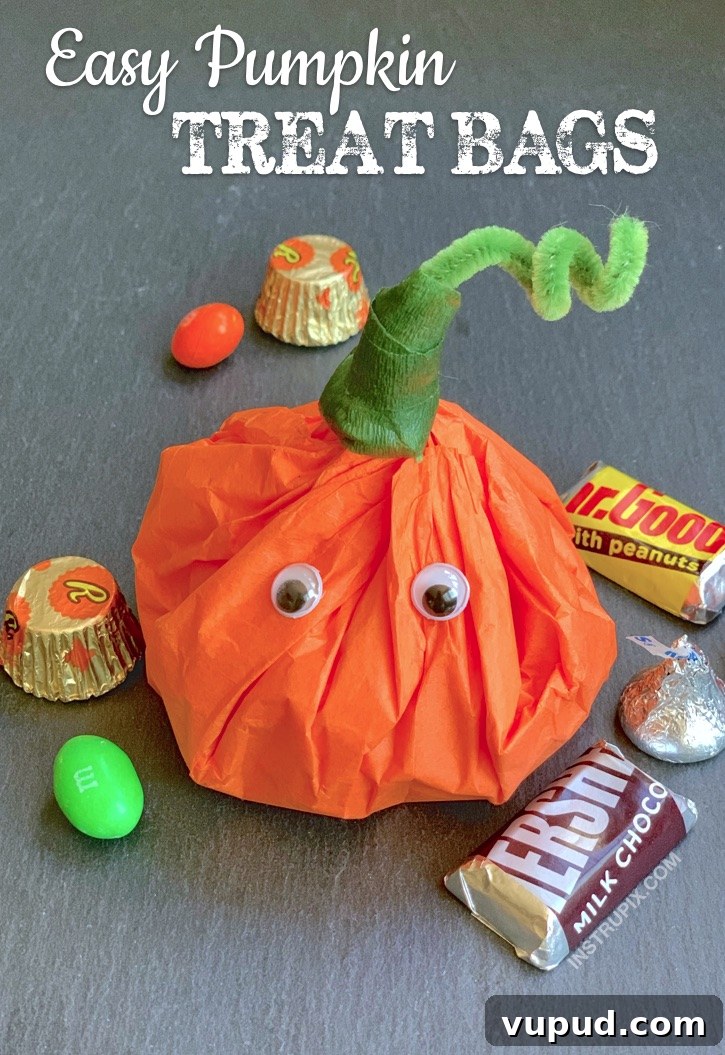 Tissue Paper Pumpkin Treat Bags for Fall Parties 2 DIY Halloween Treat Bag Party Favors For Kids - Tissue Paper pumpkins stuffed with candy!