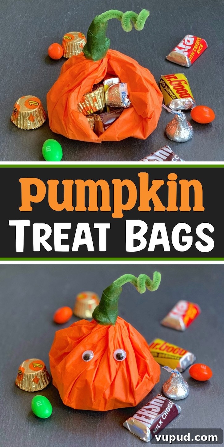 Tissue Paper Pumpkin Treat Bags for Fall Parties 7 The cutest party favors for Halloween! Learn how to make these tissue paper pumpkins filled with candy.
