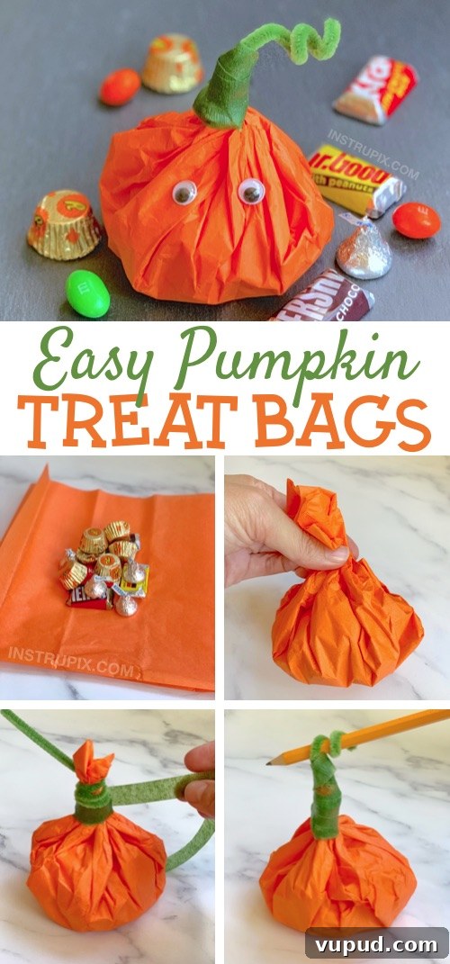 Tissue Paper Pumpkin Treat Bags for Fall Parties 8 Halloween Party Idea For Kids: The cutest little DIY party favor goody bags for school!