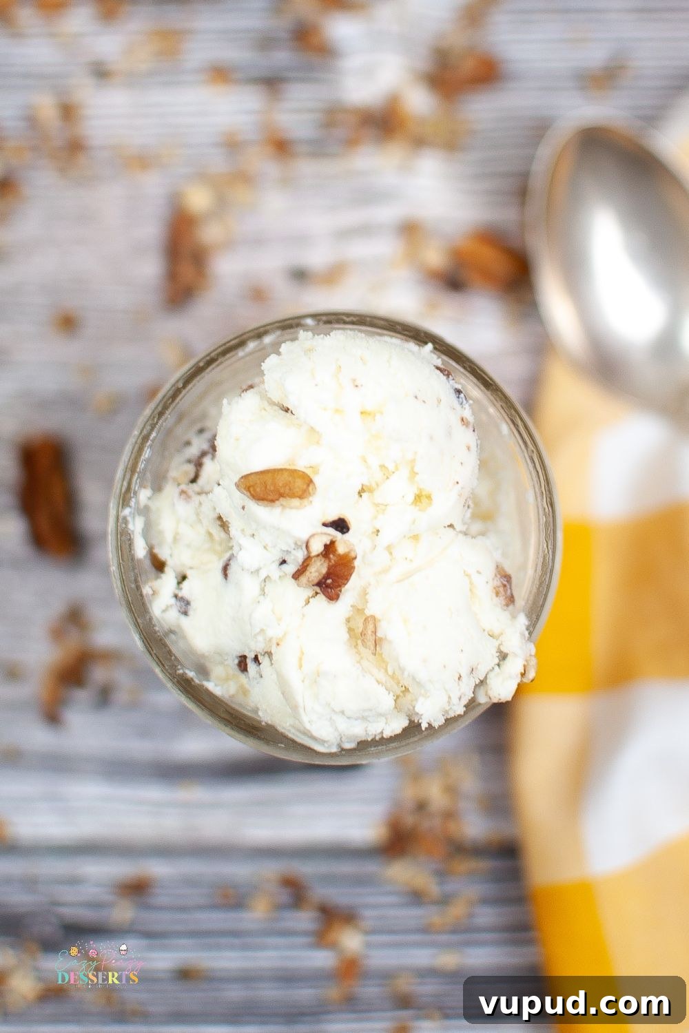 No-Churn Butter Pecan Ice Cream Recipe — Creamy Homemade Treat 5 Over head image of a jar filled with the best butter pecan ice cream