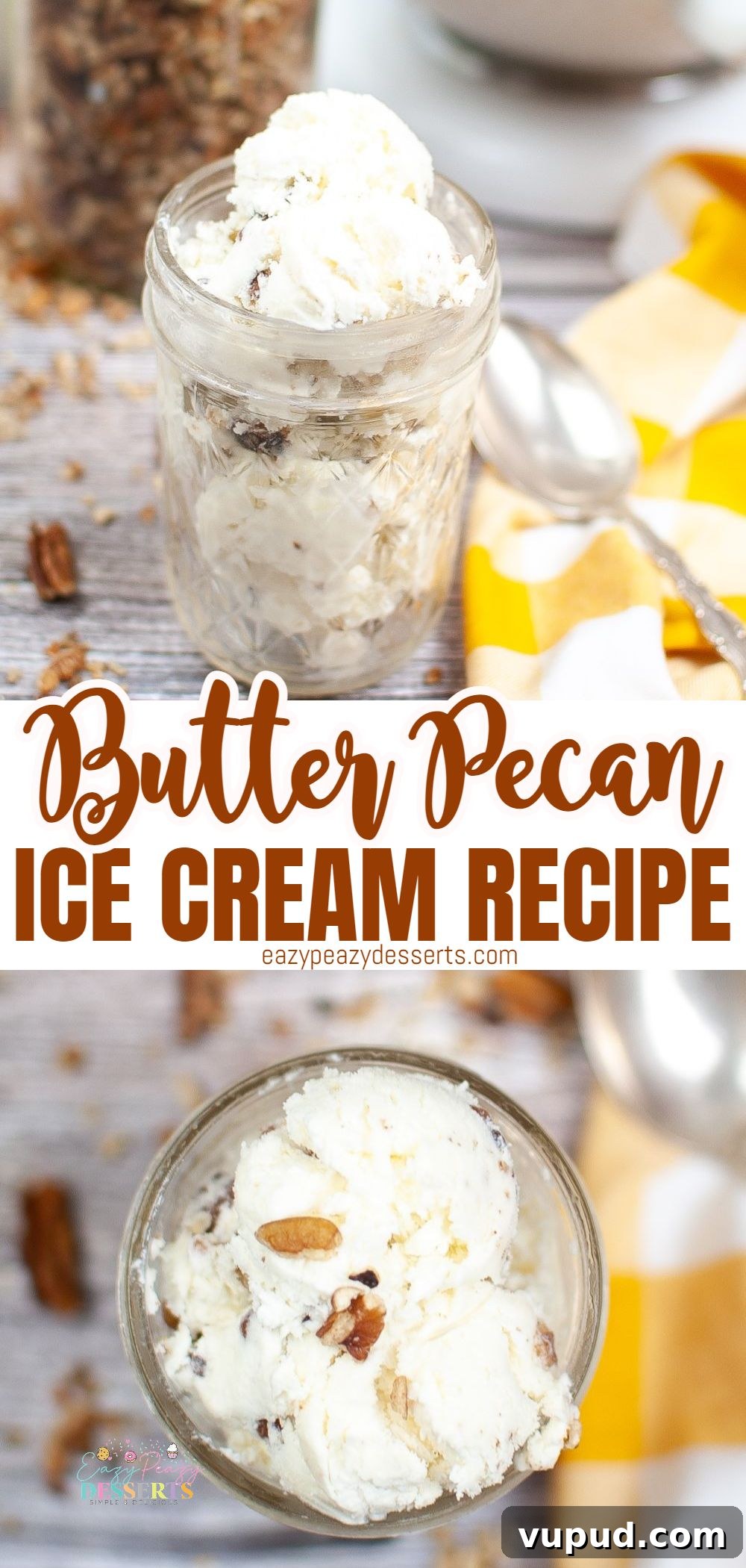 No-Churn Butter Pecan Ice Cream Recipe — Creamy Homemade Treat 6 Photo collage of butter pecan ice cream in jars