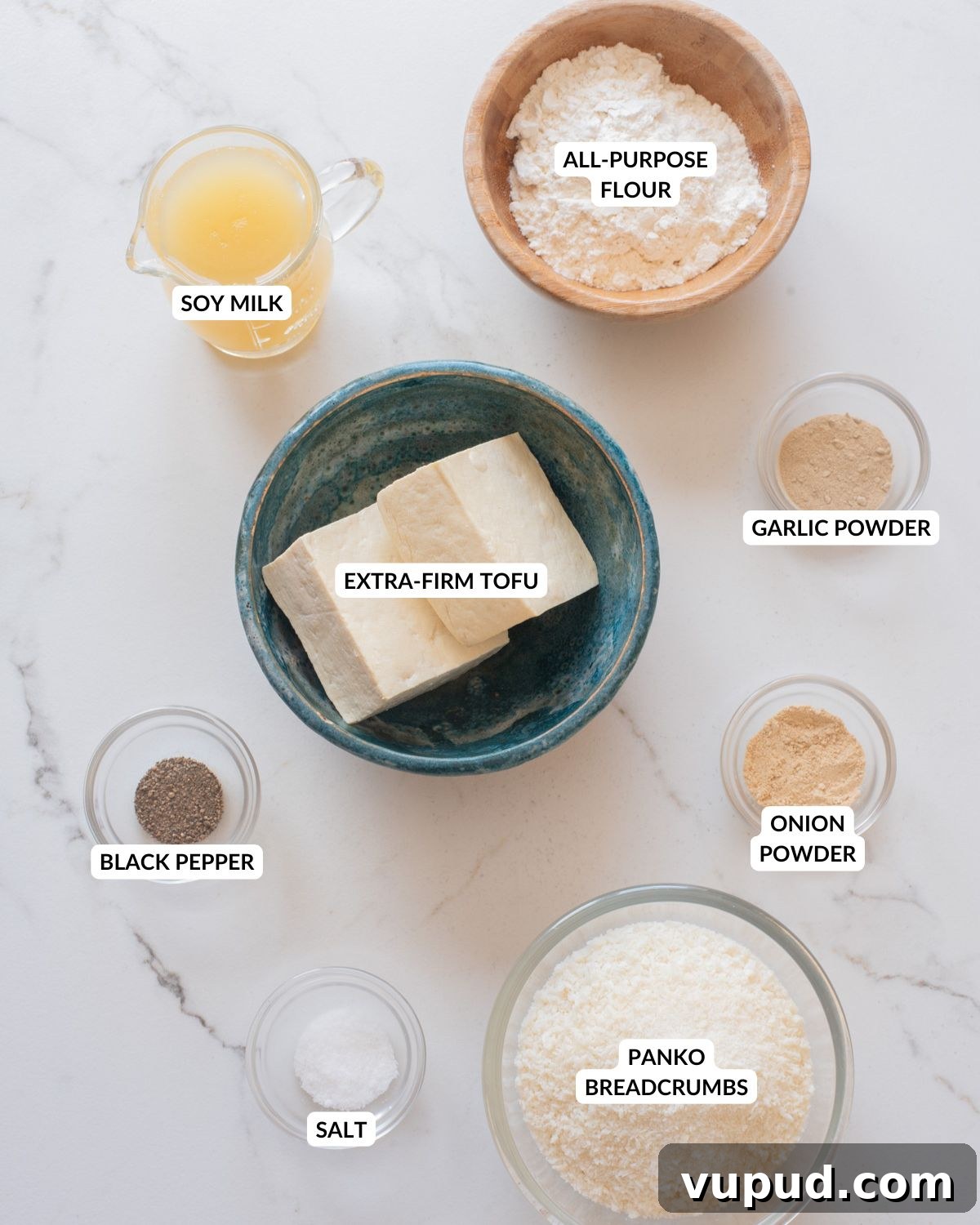 Crispy Tofu Katsu Recipe: Crunchy Plant-Based Cutlets 5 An overhead image of the ingredients of tofu katsu.