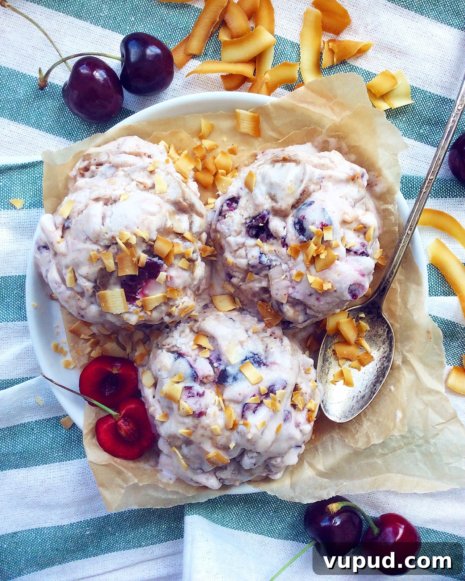 Cherry, Coconut & Almond Butter Caramel Ice Cream (Vegan, Paleo)