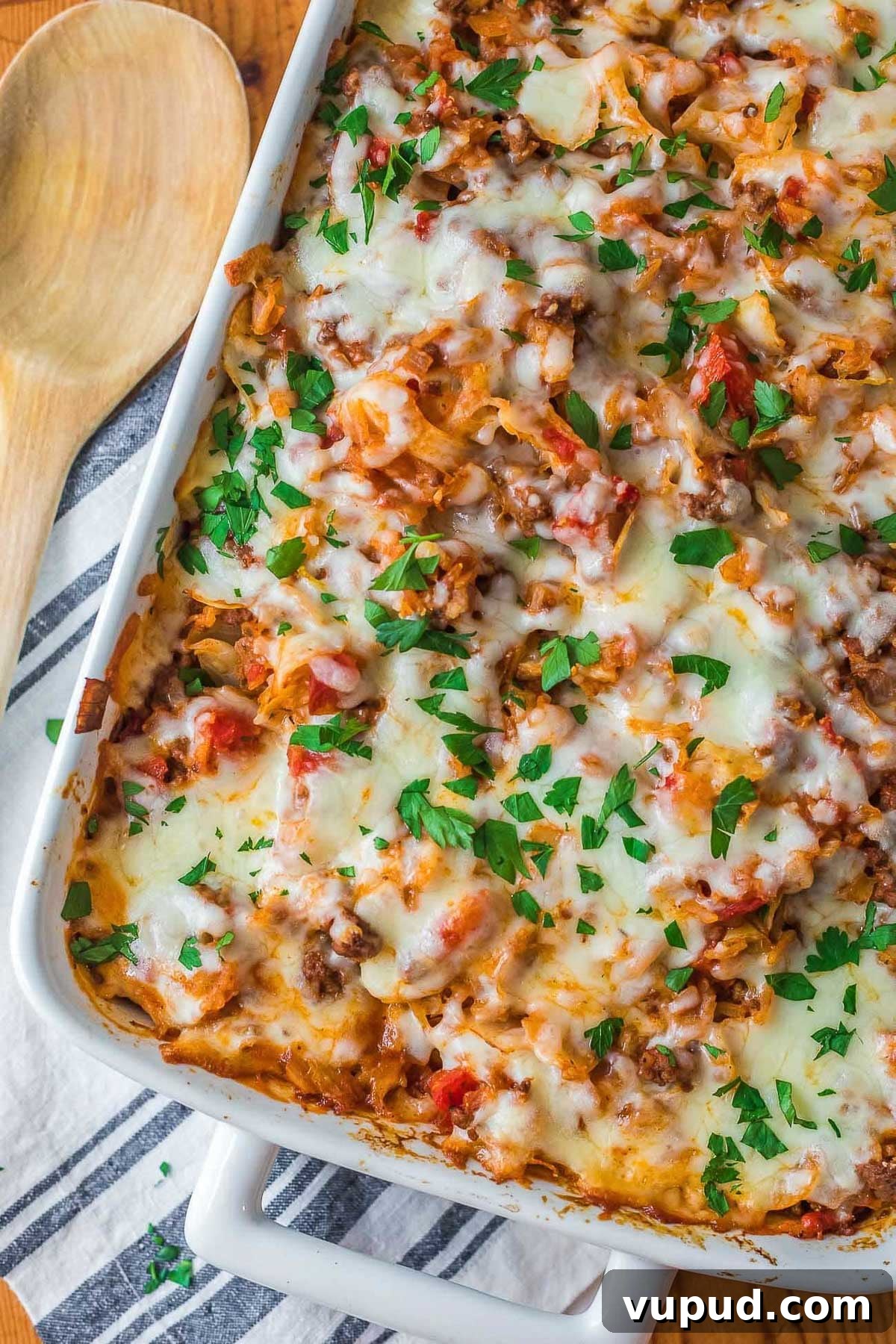 Hearty Stuffed Cabbage Casserole Recipe for Weeknight Dinners 4 overhead shot of cheesy casserole bake