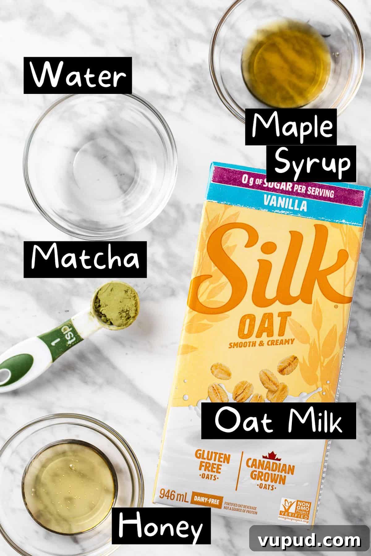 Creamy Oat Milk Matcha Latte Recipe for Perfectly Frothy Mornings 3 The ingredients needed to make the matcha latte.