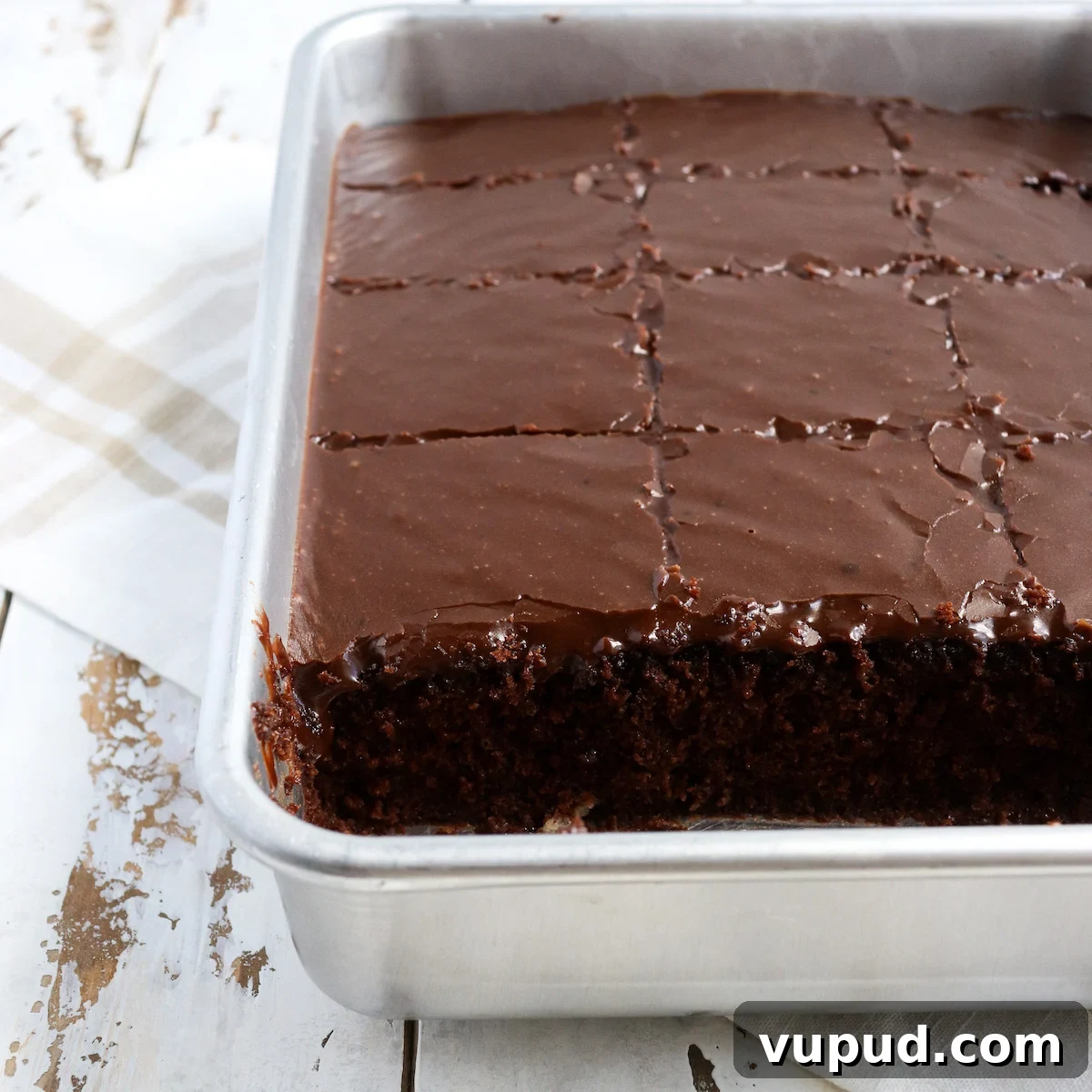 1886 Chocolate Buttermilk Cake Recipe: Vintage Southern Chocolate Cake 12 sideview of chocolate cake in cake pan