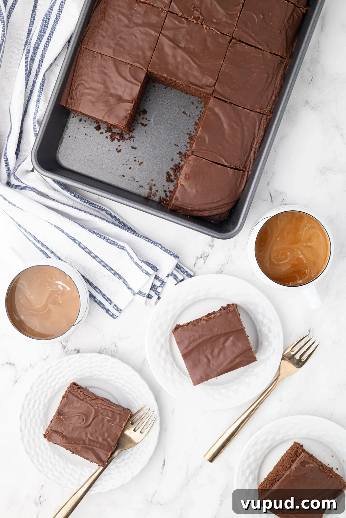 1886 Chocolate Buttermilk Cake Recipe: Vintage Southern Chocolate Cake 5 slices of chocolate cake, coffee and a 9x13 of cake