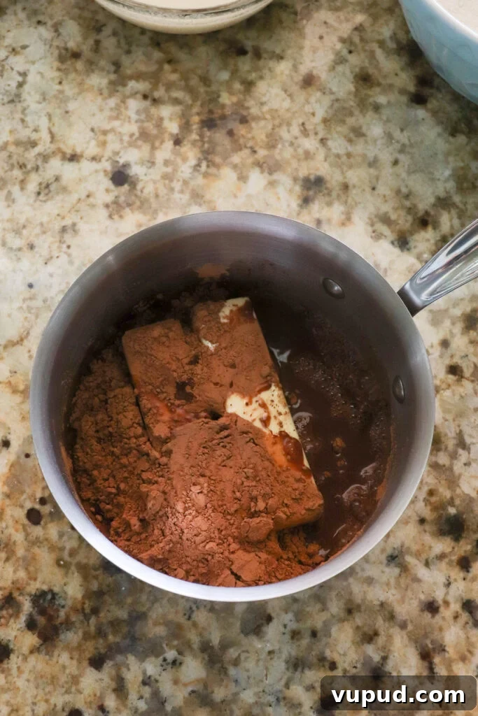 1886 Chocolate Buttermilk Cake Recipe: Vintage Southern Chocolate Cake 6 cocoa powder, butter and water in saucepan
