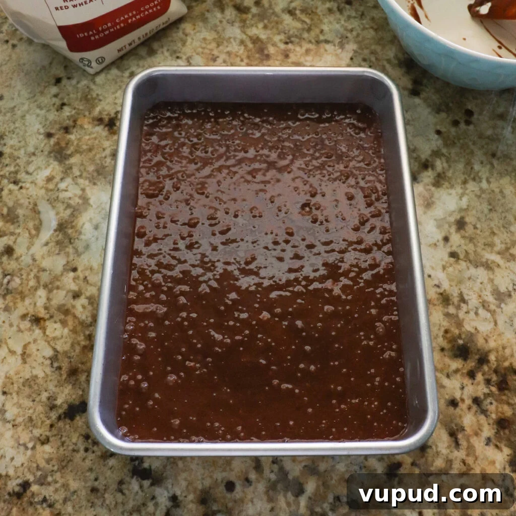 1886 Chocolate Buttermilk Cake Recipe: Vintage Southern Chocolate Cake 9 chocolate cake batter poured into 9x13 inch cake pan