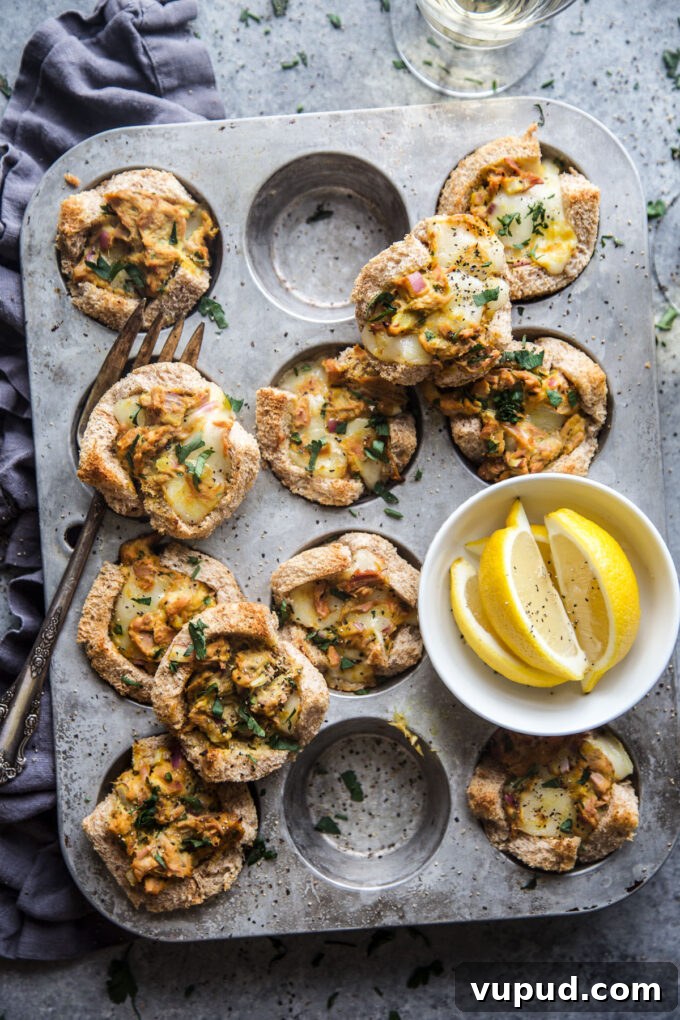 Turmeric Tuna Melt Muffin Bites: Savory Mini Tuna Melts 5 Muffin Pan Turmeric Tuna Melts www.thecuriousplate.com