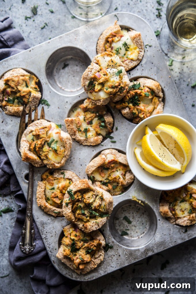 Turmeric Tuna Melt Muffin Bites: Savory Mini Tuna Melts 9 Muffin Pan Turmeric Tuna Melts www.thecuriousplate.com