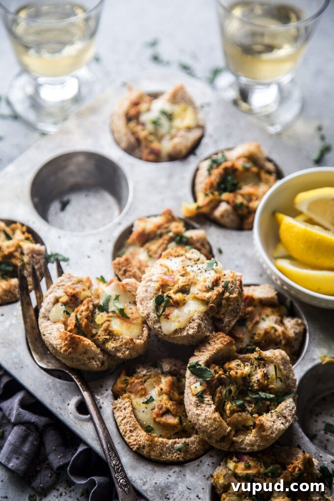 Turmeric Tuna Melt Muffin Bites: Savory Mini Tuna Melts 10 Muffin Pan Turmeric Tuna Melts www.thecuriousplate.com
