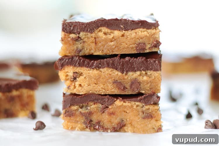 3 fudgy peanut butter cookie bars stacked