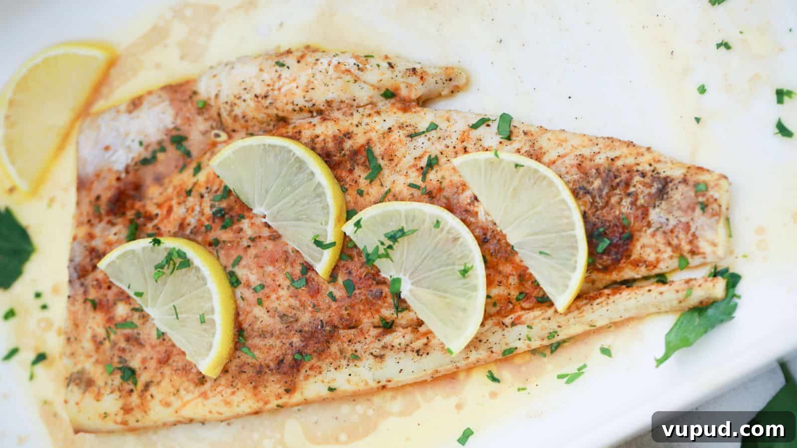 30 Flavorful Low-Carb Main Dishes That Feel Like Real Meals 3 Baked lemon butter fish fillet seasoned with herbs and spices, garnished with lemon slices and chopped parsley,.